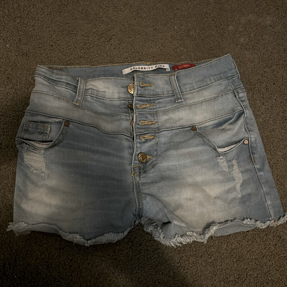 High rise button up denim short